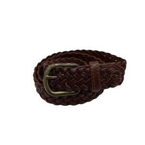 Brown Braided Leather Belt - Youth Kids Sz 26/28 Antiqued Brass Buckle Boy Girl